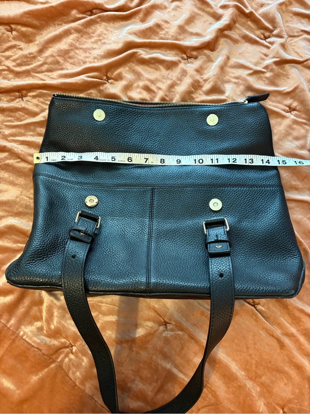 L.L. Bean Black Pebble Leather Shoulder Tote with Gold Plate - Picture 10 of 16